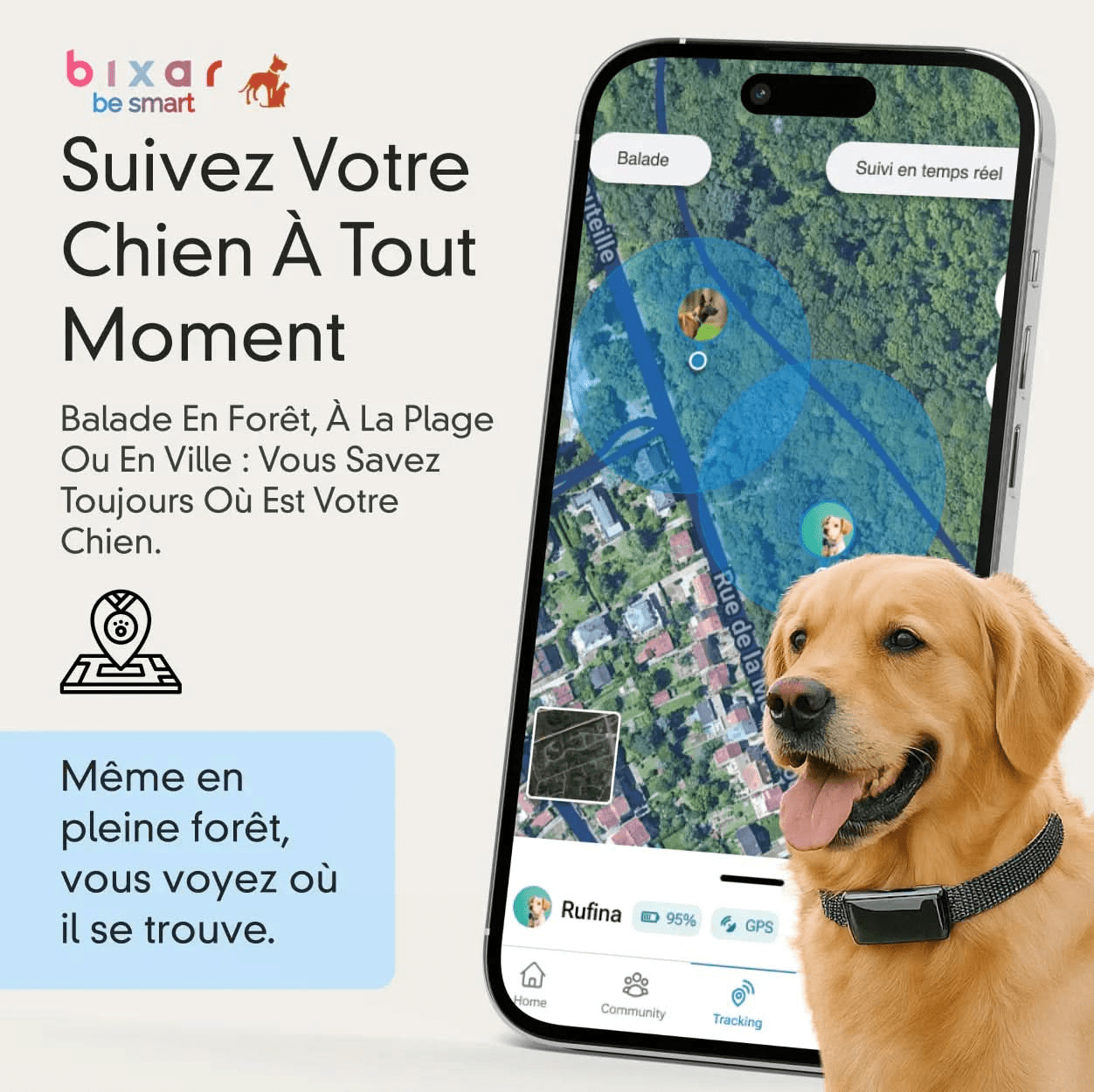 Viva - GPS 4G pour chien | Suivi en temps réel & abonnement remboursé - Bixar